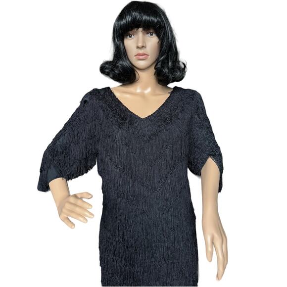 Vintage Nightworks 1920's Flapper Dress Gatsby Black with Fringe size medium - Picture 4 of 17